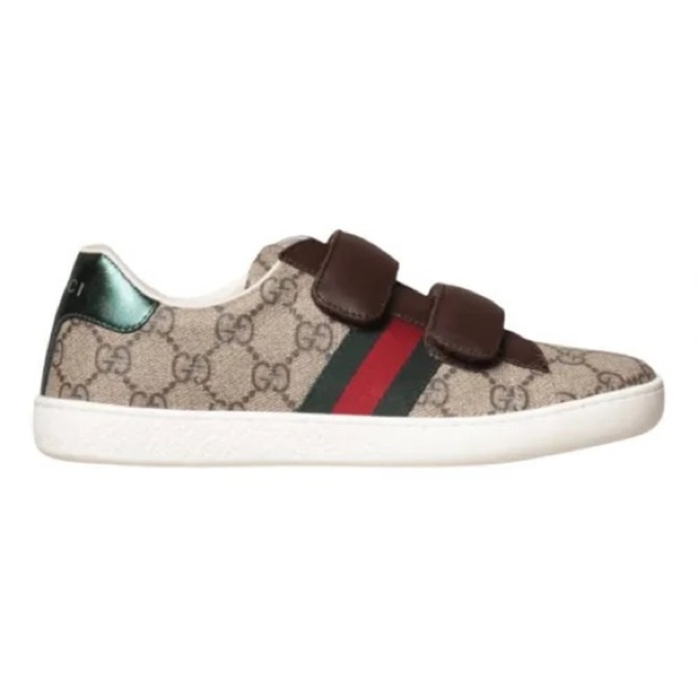 New Gucci Ace Gg Supreme New Ace Web stripe Ebony beige brown Sneakers